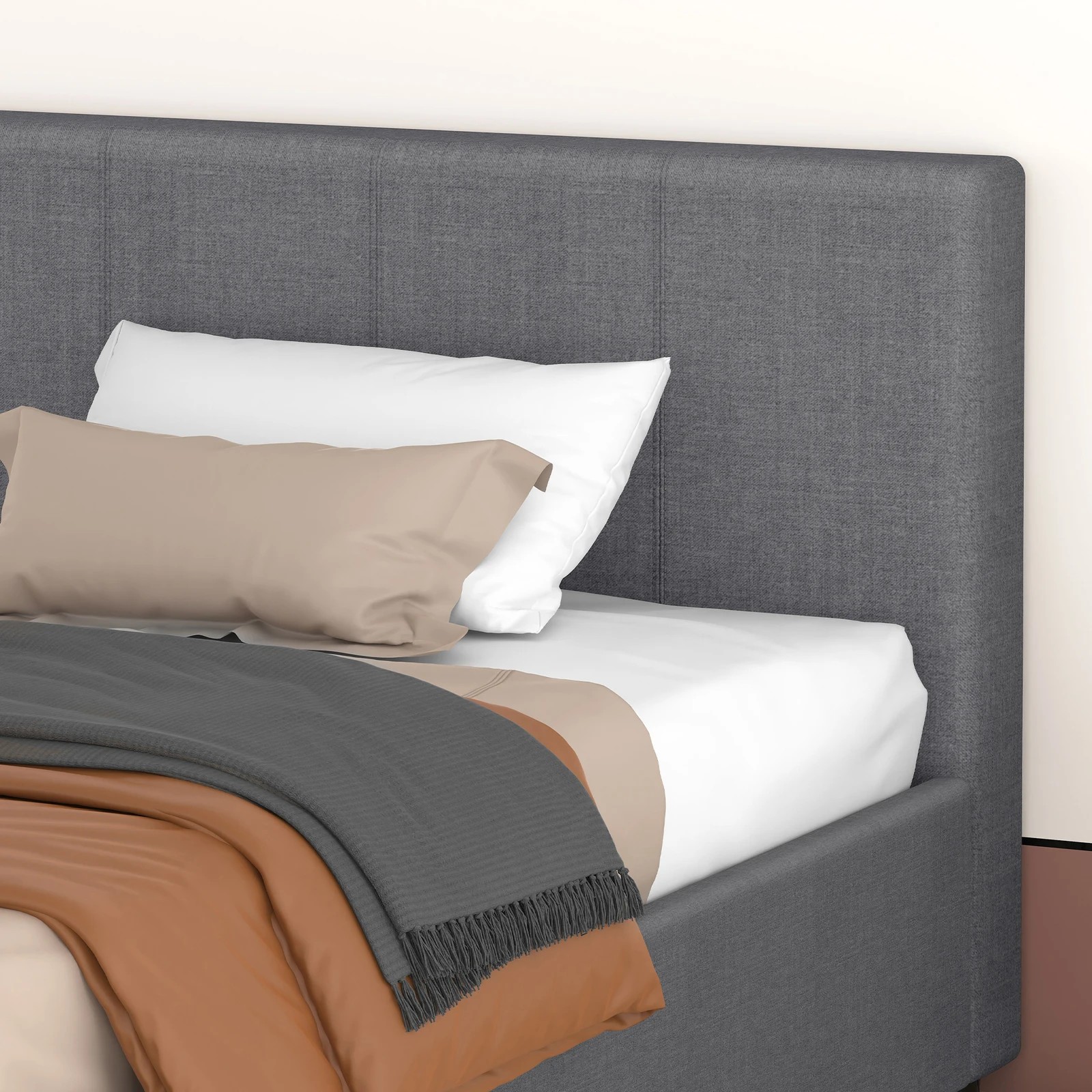 5 Alfordson Bed Frame Single Size Gas Lift Storage Base Fabric Tricia - Grey, 5 of 10