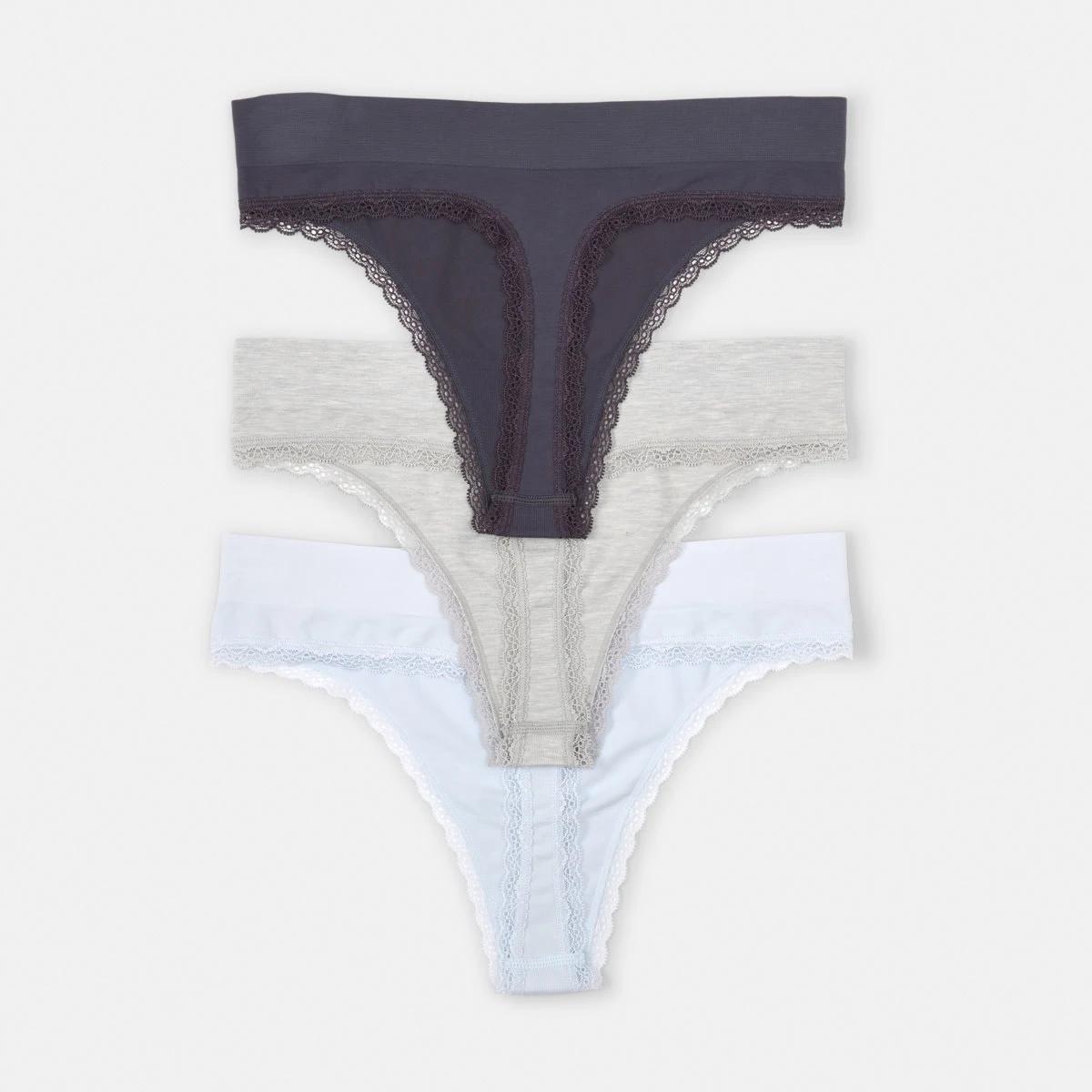 2 3 Pack Seamfree Bamboo Lace G-string Briefs HALOGEN BLUE, SILVER MARLE, SHADOW NAVY, 2 of 8