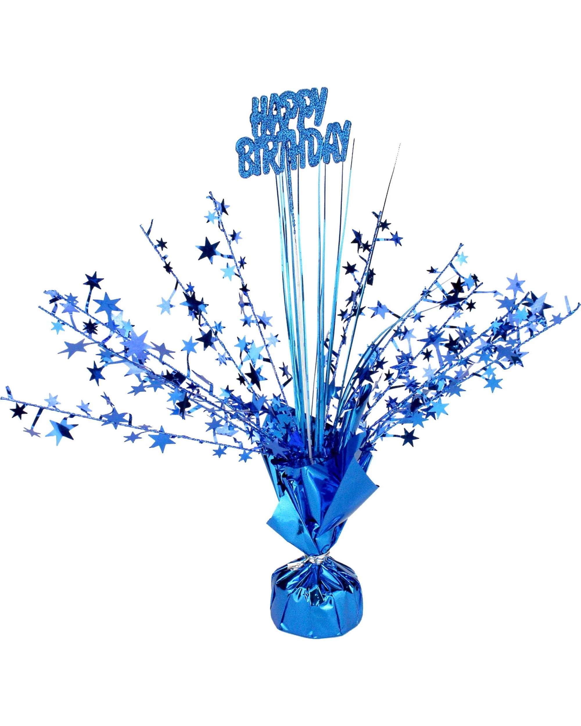 1 Partyrama Happy Birthday Blue Star Foil Spray Centrepiece - Blue, 1 of 1