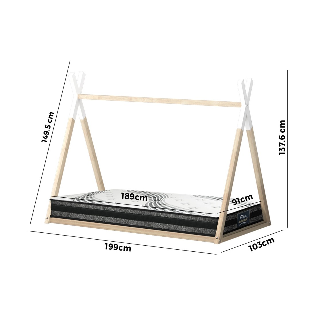 6 Oikiture Kids Bed Frame With Single Mattress Set Teepee House Style
 - Multi, 6 of 10