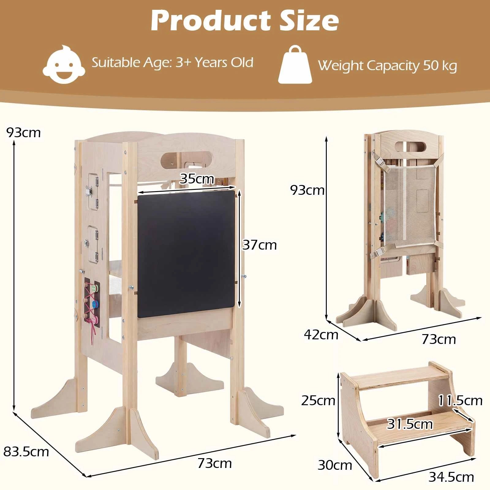 2 Costway Foldable Learning Tower Adjustable Kitchen Standing Tower Helper 2-Setp Stool, 2 of 2