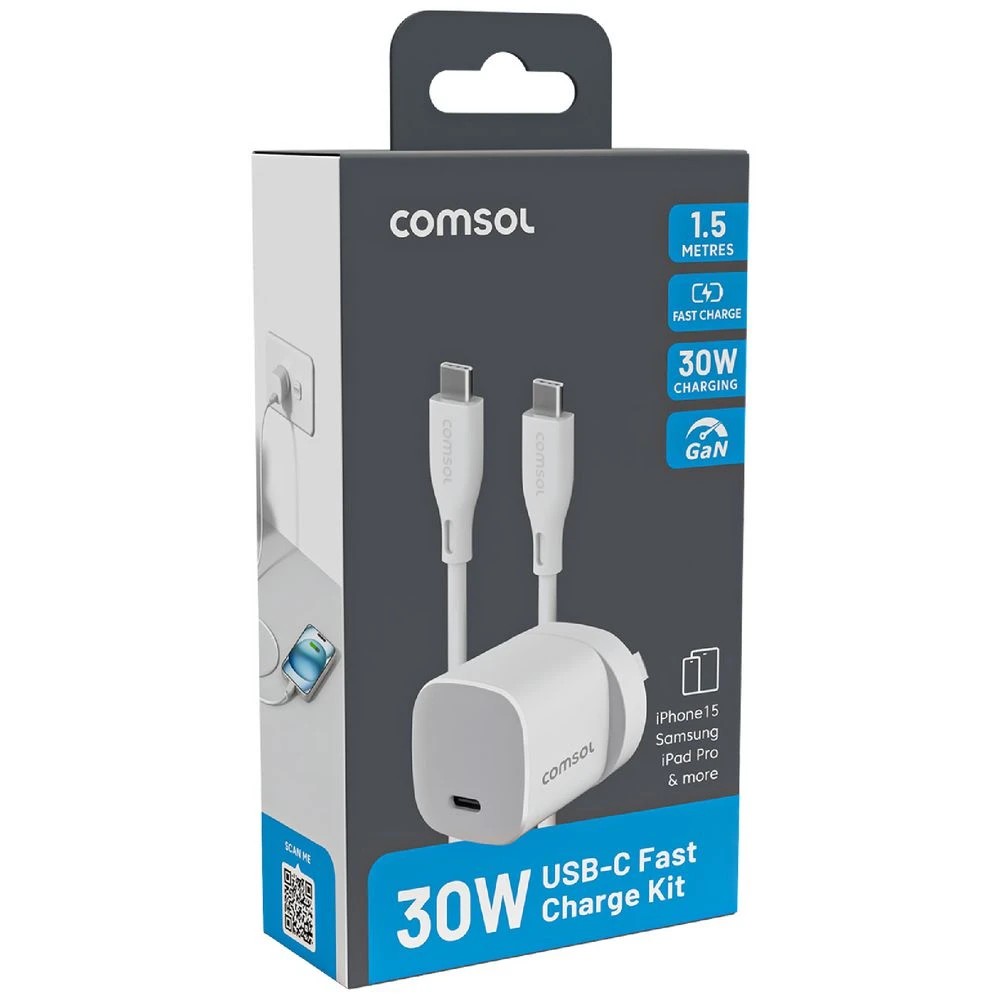 2 Comsol 30W USB-C Wall Charger with Cable White, 2 of 6