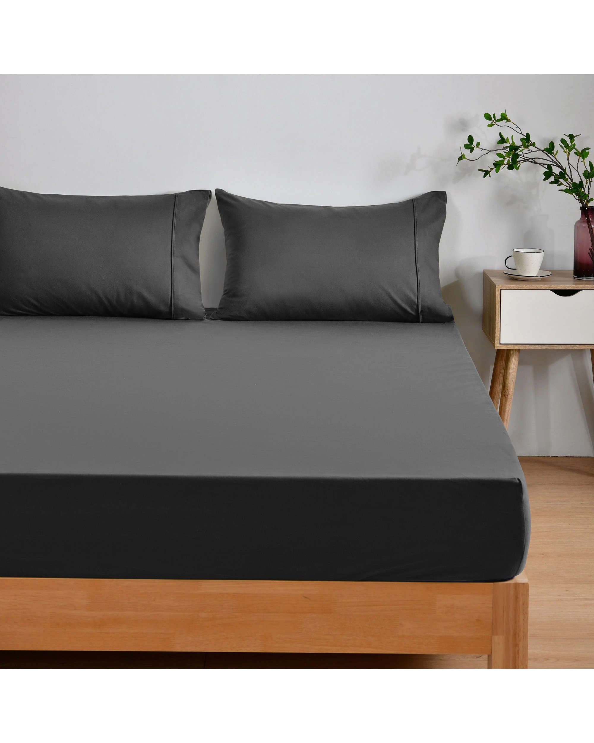 2 Dreamaker Micro Flannel Combo Fitted Sheet Set - King Single Bed - Charcoal, 2 of 7