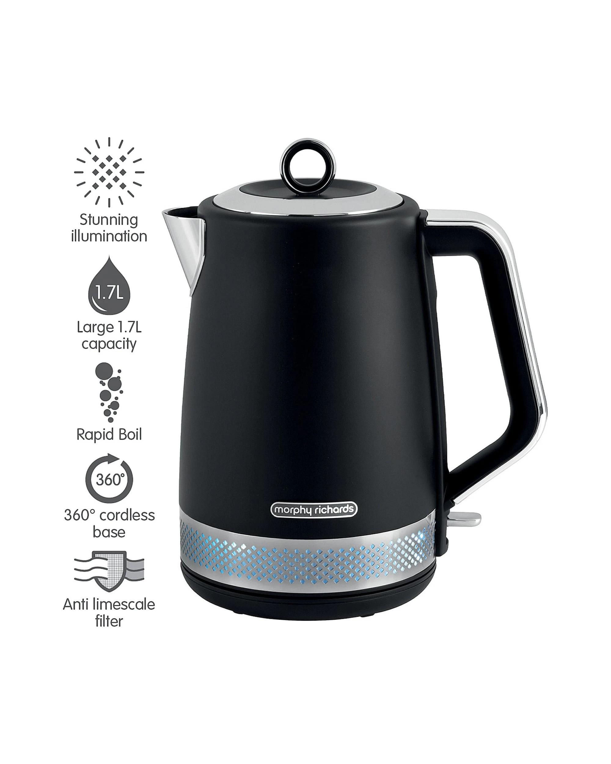 3 Morphy Richards 1.7L Illumination Jug Kettle - Black, 3 of 10