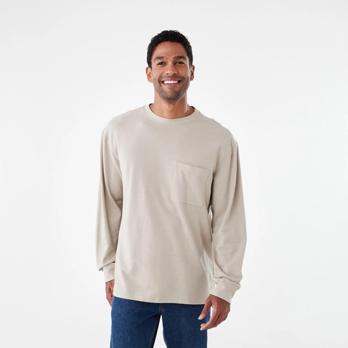 1 Long Sleeve Oversized Textured T-shirt Bge String, 1 of 5