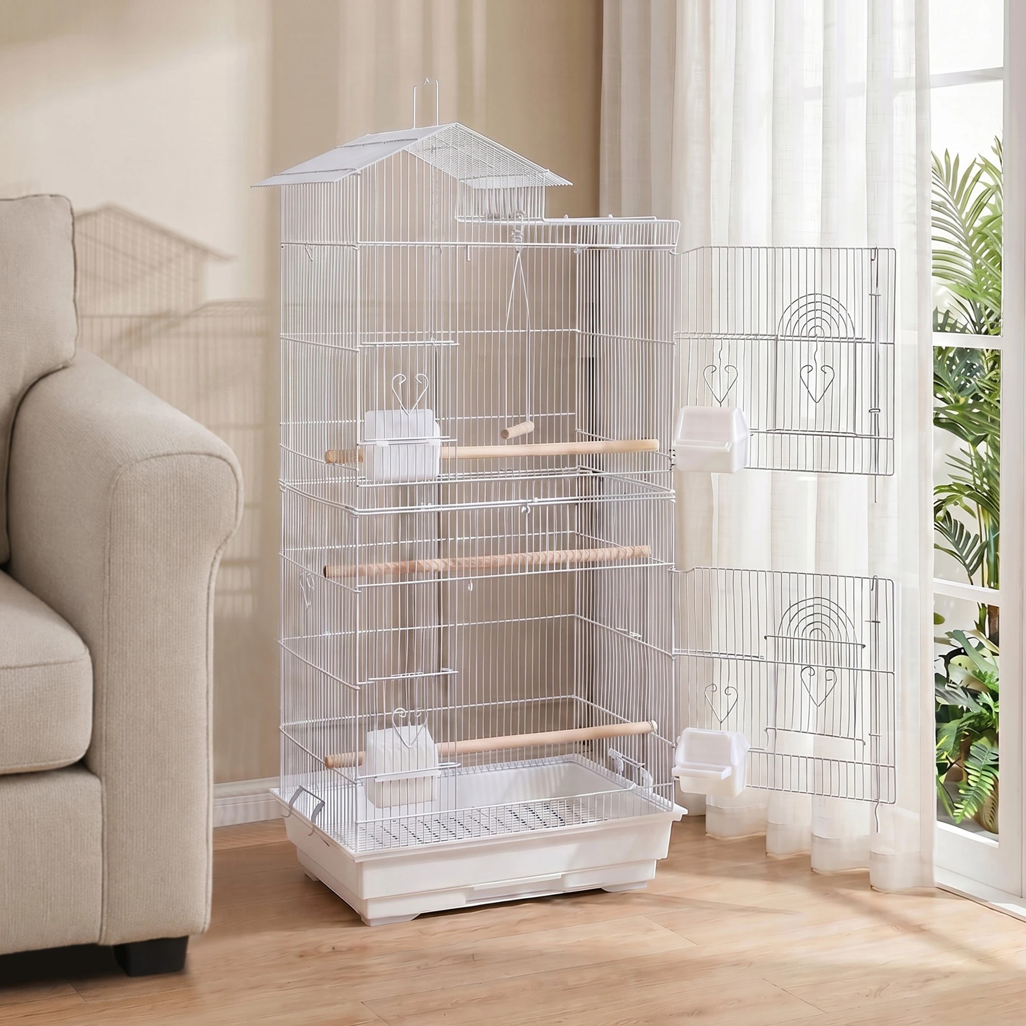 7 i.Pet 100cm Bird Cage Aviary Parrot Budgie - White, 7 of 8