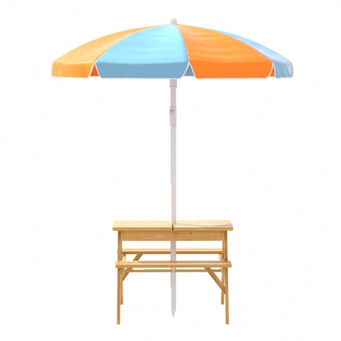 4 Keezi Kids Outdoor Table and Chairs Picnic Bench Umbrella Set Water Sand Pit Box - Natural, 4 of 7