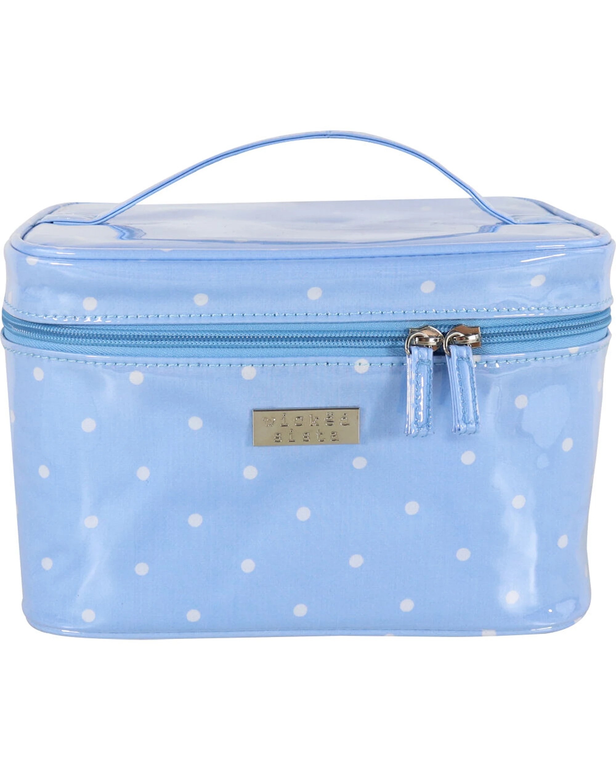 1 Wicked Sista Polka Small Beauty Case Waterproof Outer 25x15cm - Blue, 1 of 2
