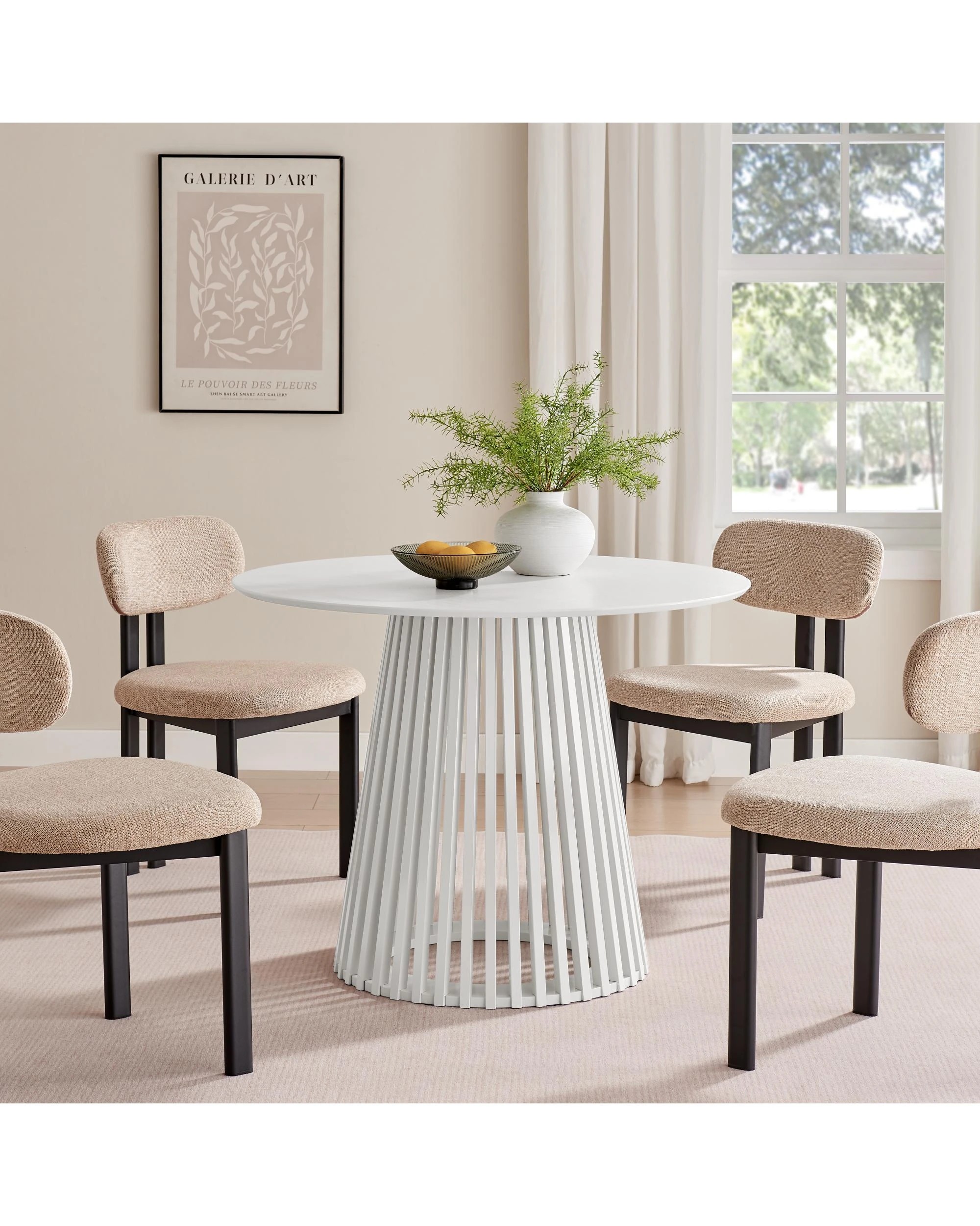 2 Kodu 100cm Round Dining Table with Slat Base - White, 2 of 7