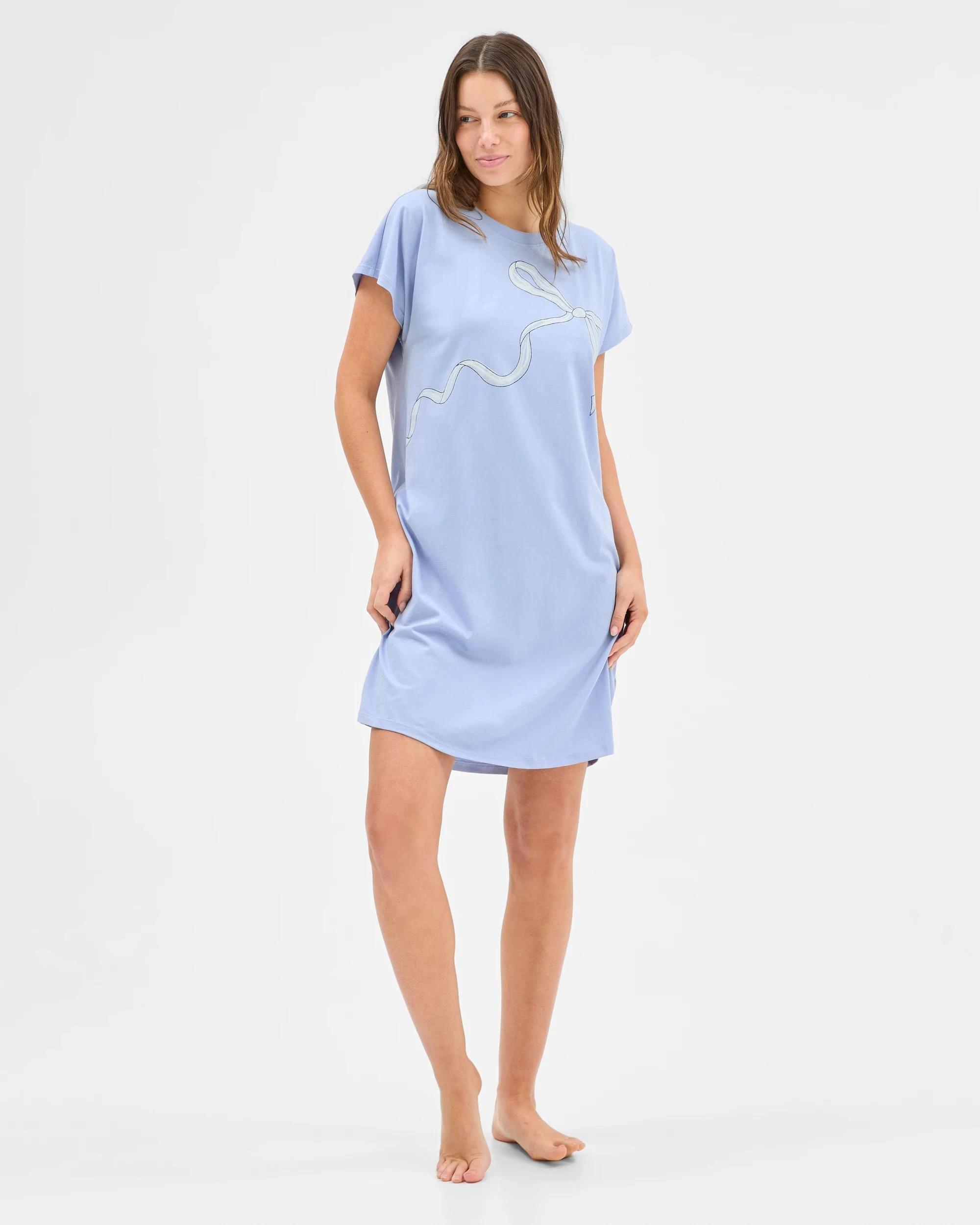 2 Target Australian Cotton T-Shirt Nightie BLUE BOWS, 2 of 5