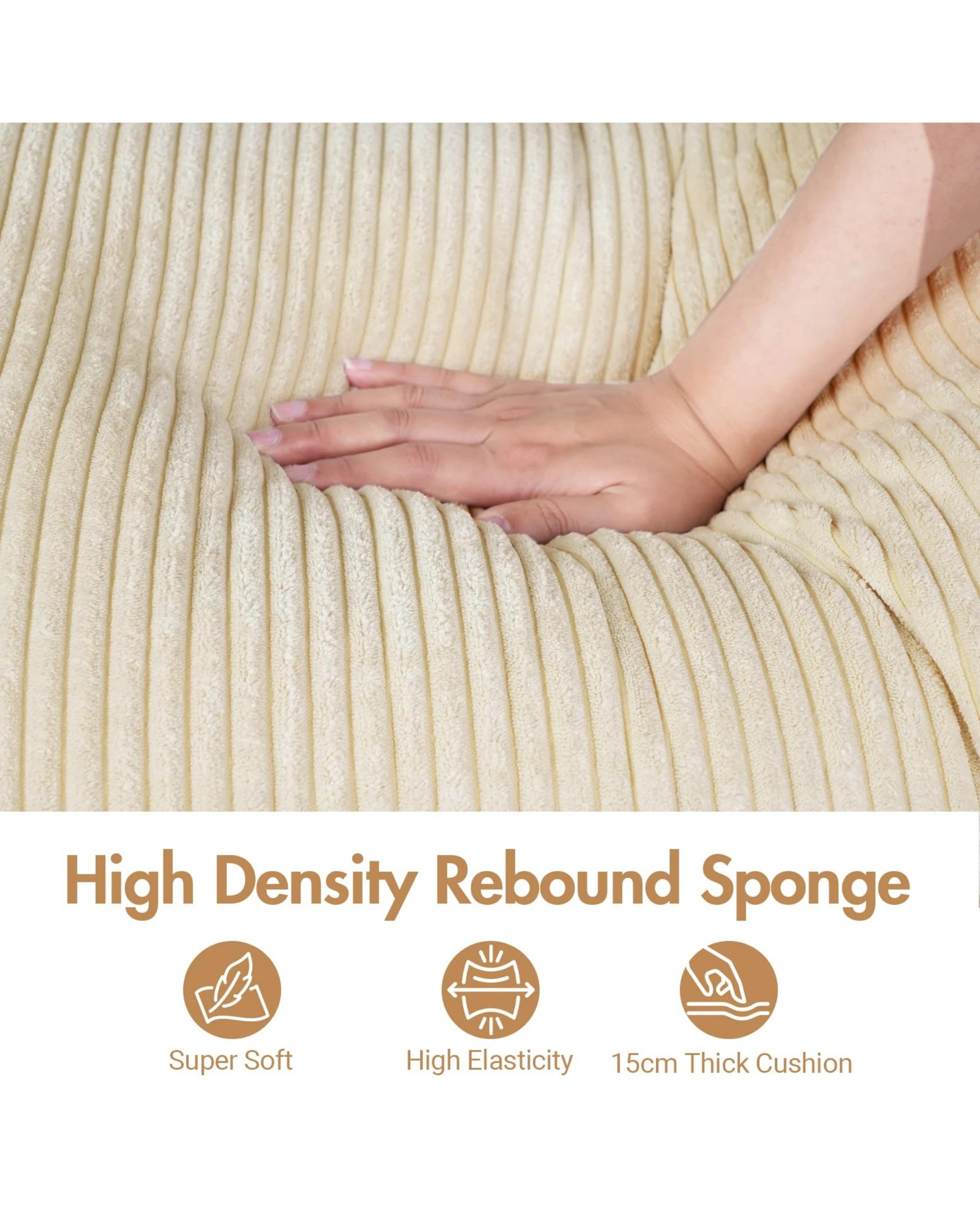 3 Advwin Armless Chair Corduroy Single Sofa Lounge Upholstered Couch W/ Cushion Beige, 3 of 8