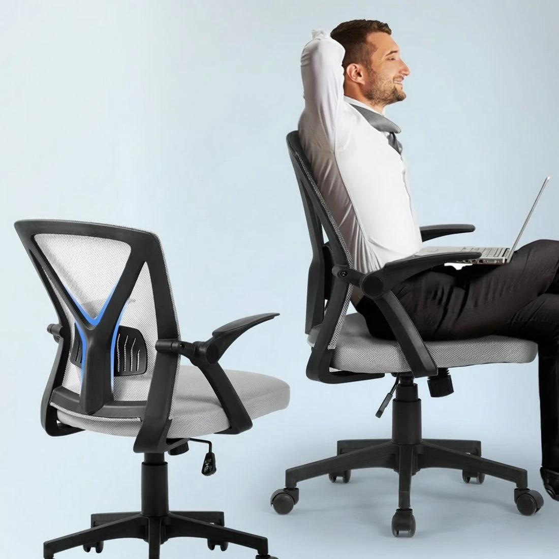 4 Artiss Mesh Office Chair Mid Back - Grey, 4 of 5