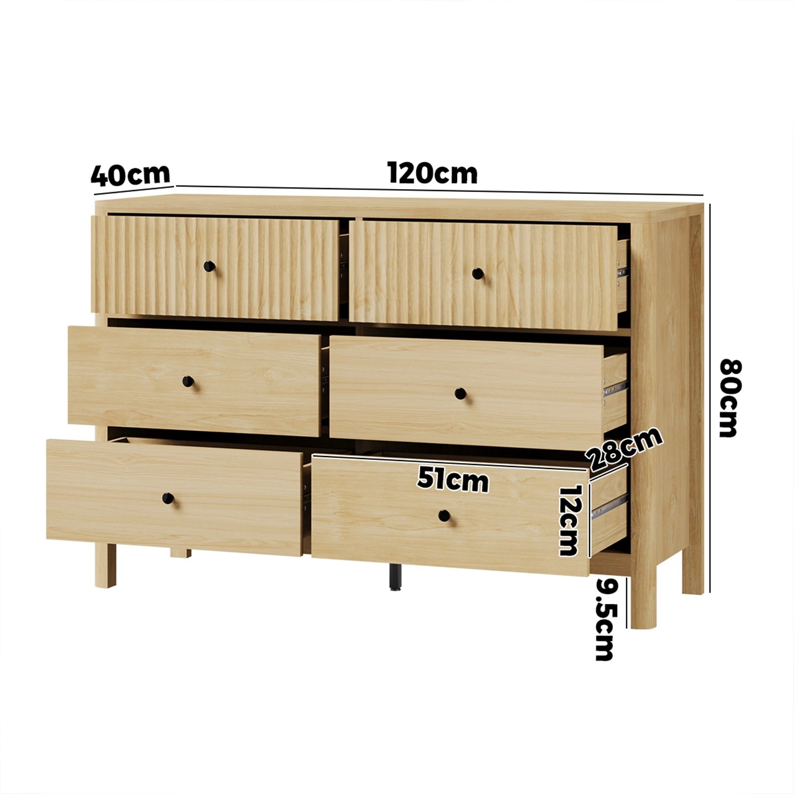 10 Oikiture 6 Chest Of Drawers Dresser Lowboy Storage Cabinet
 - Natural, 10 of 10