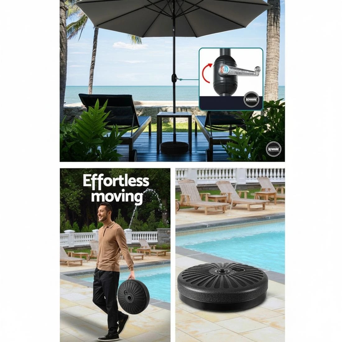 4 Instahut Outdoor Umbrella 3m Base Beach Pole Garden Tilt Sun Patio UV - Grey, 4 of 4