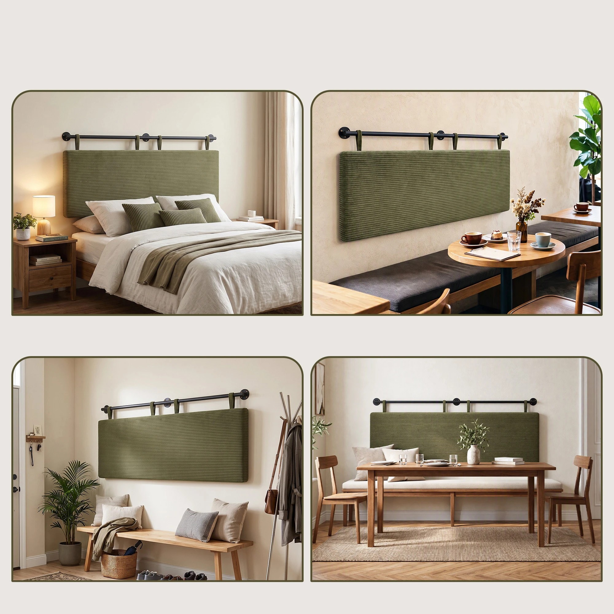 Artiss Wall Mounted Headboard Double Corduroy Upholstered Hanging Bed ...