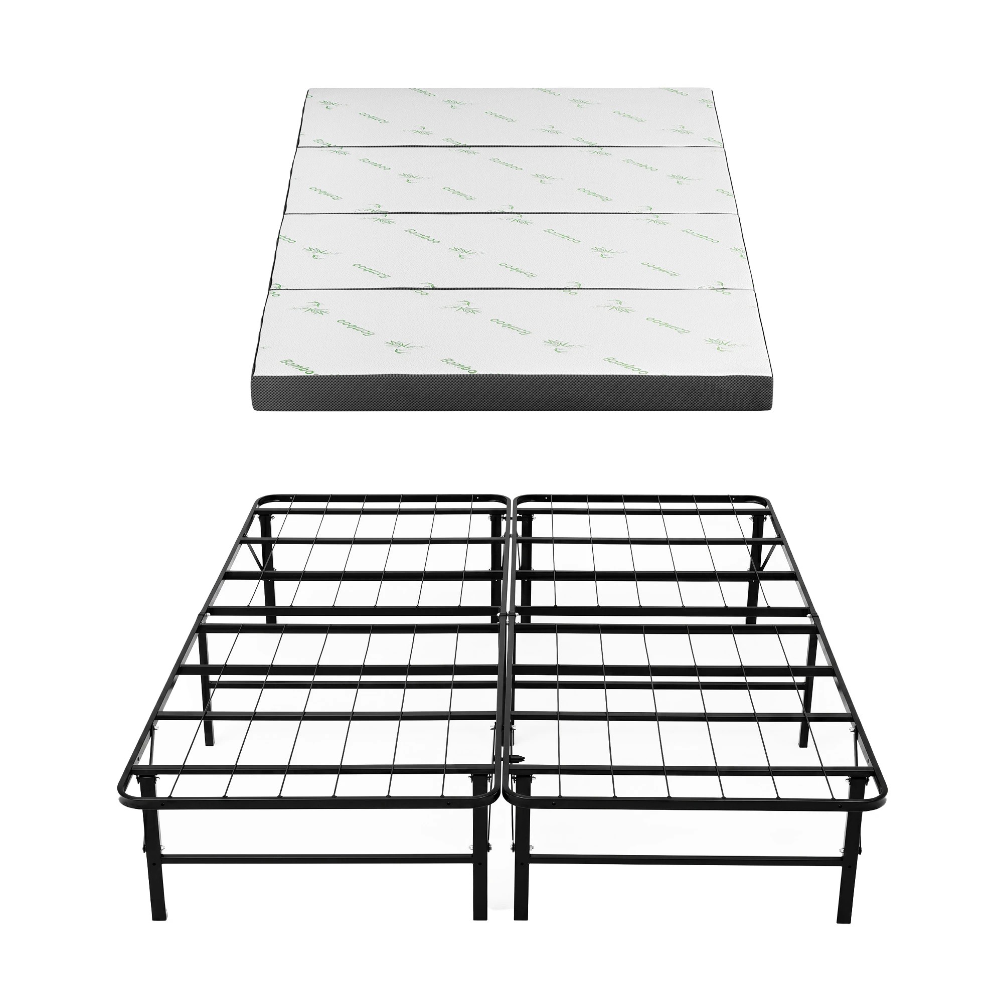 3 Giselle Bedding Folding Bed with Mattress 4 Fold Metal Frame Guest Bed Bamboo Cover - Double Bed - Black, 3 of 9
