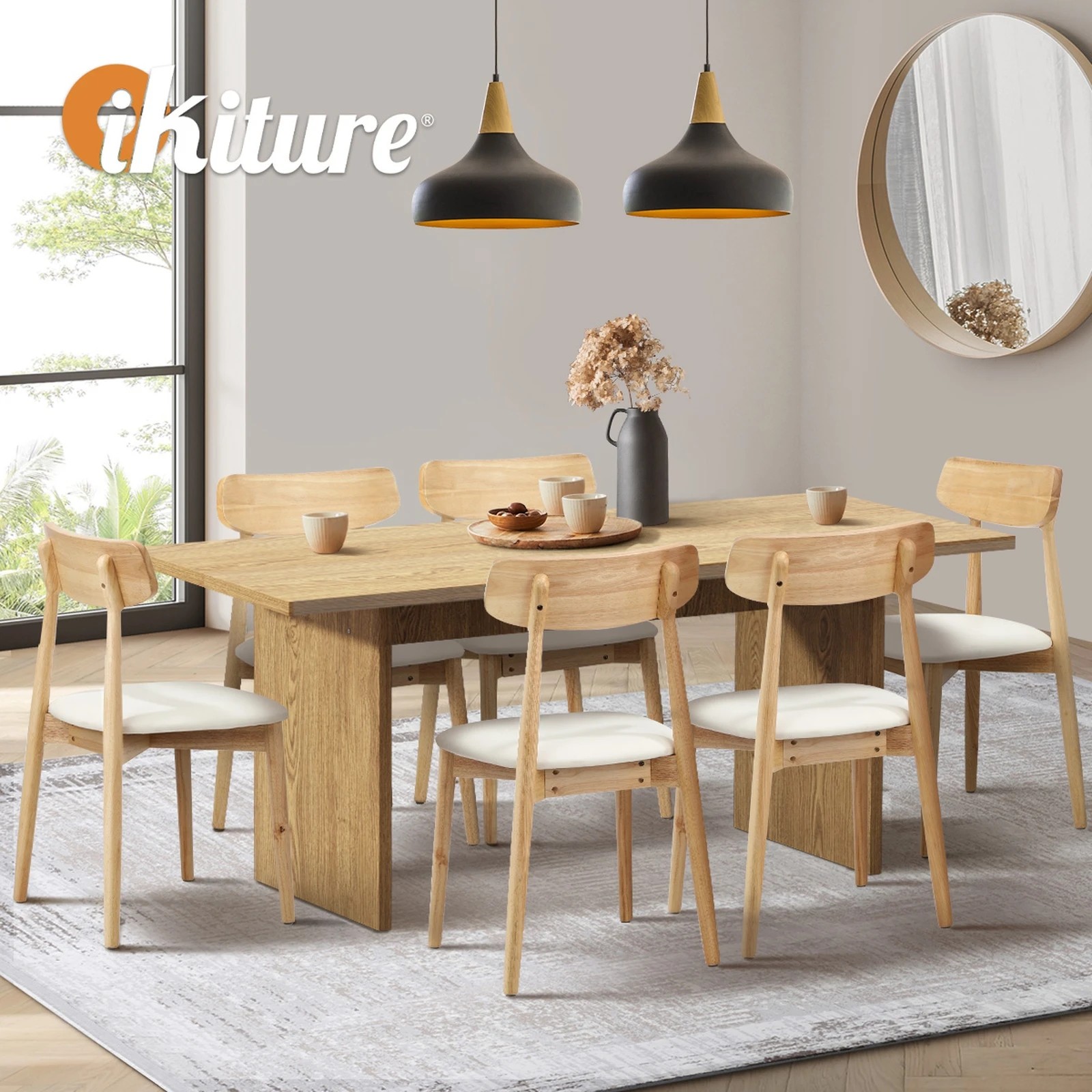 5 Oikiture 6-Seater Dining Table and Chairs Wooden Furniture Set - Natural, 5 of 9