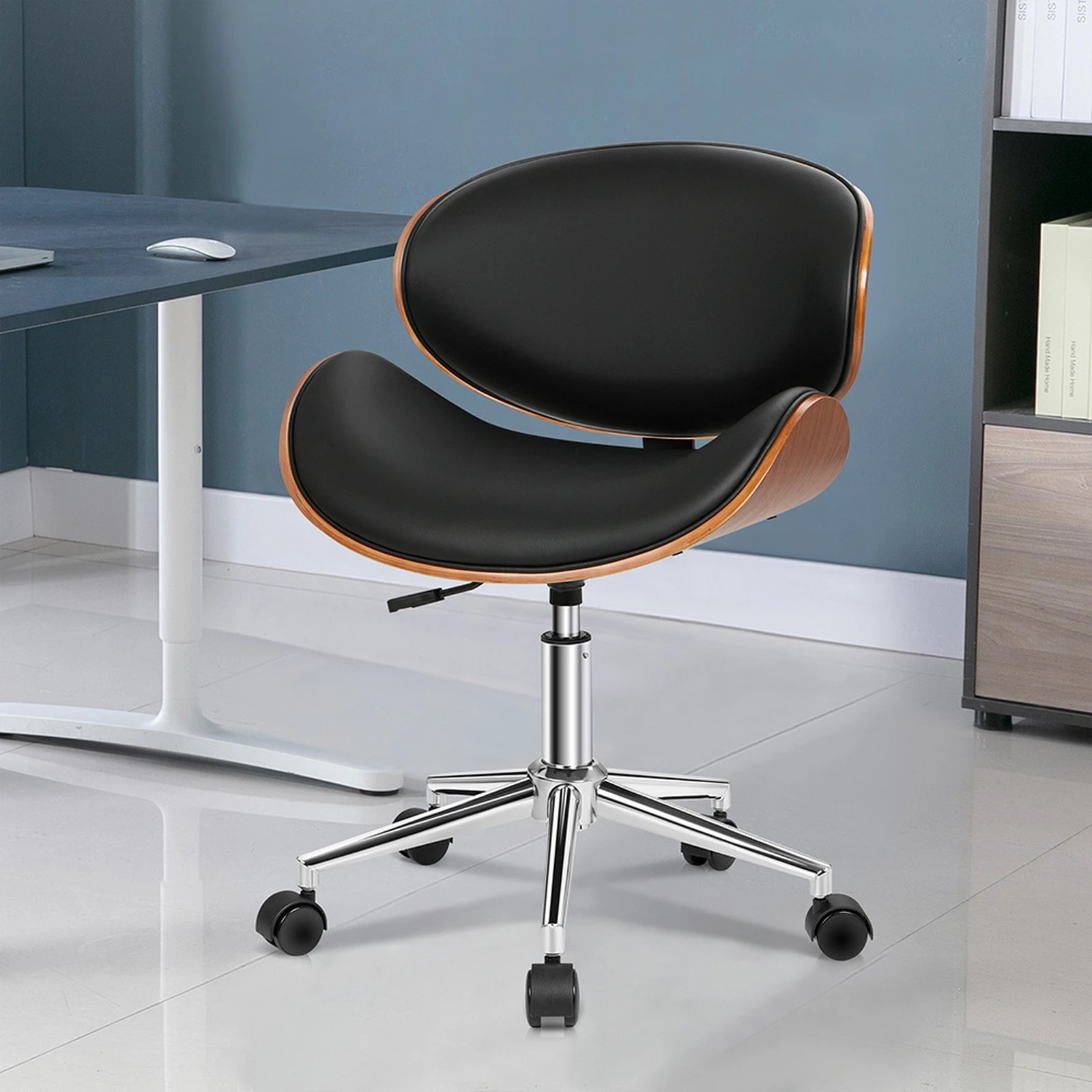 10 Alfordson Wooden Office Chair Computer Chairs Bentwood Seat Leather - Black, 10 of 10