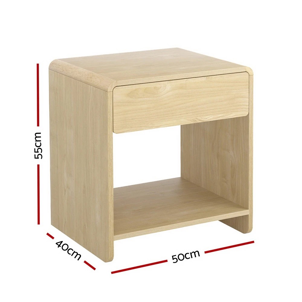 2 Artiss Bedside Table Drawer Open Shelf - Natural, 2 of 6