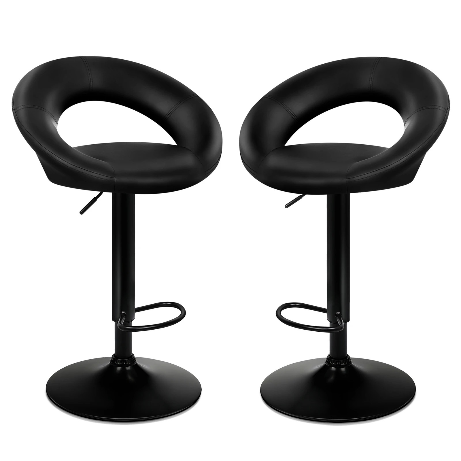 1 Alfordson 2x Bar Stools Ovadia Kitchen Swivel Chair Leather Gas Lift - All Black, 1 of 8