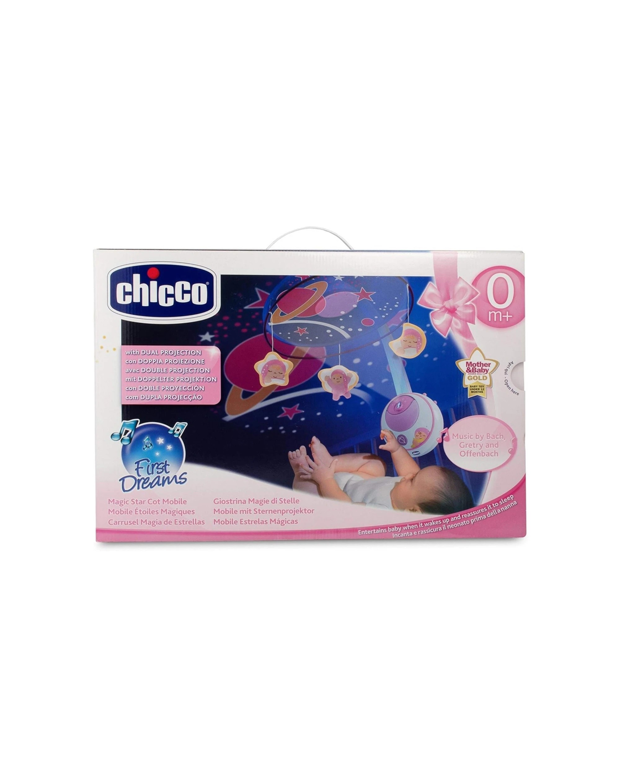 2 Chicco Magic Stars Cot Mobile Night Light Double Projection Removable Arm - Pink, 2 of 3