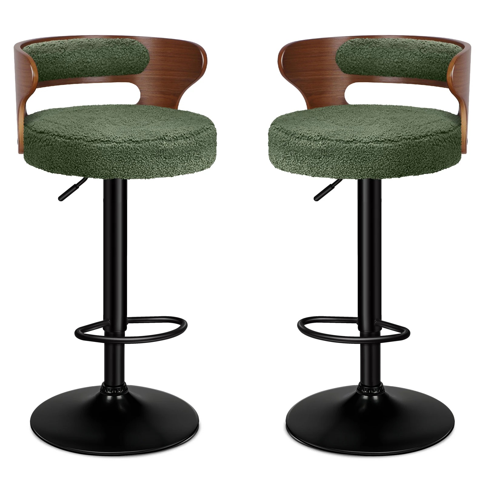 1 Alfordson 2x Bar Stool Kitchen Swivel Chair Wooden Boucle Ramiro - Green, 1 of 10