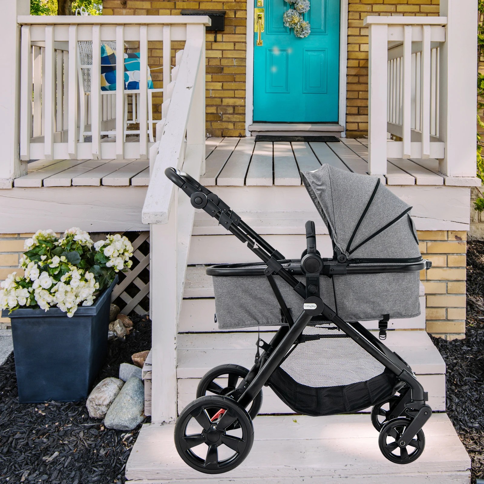 4 Costway Convertible Pram Folding Stroller - Grey, 4 of 6