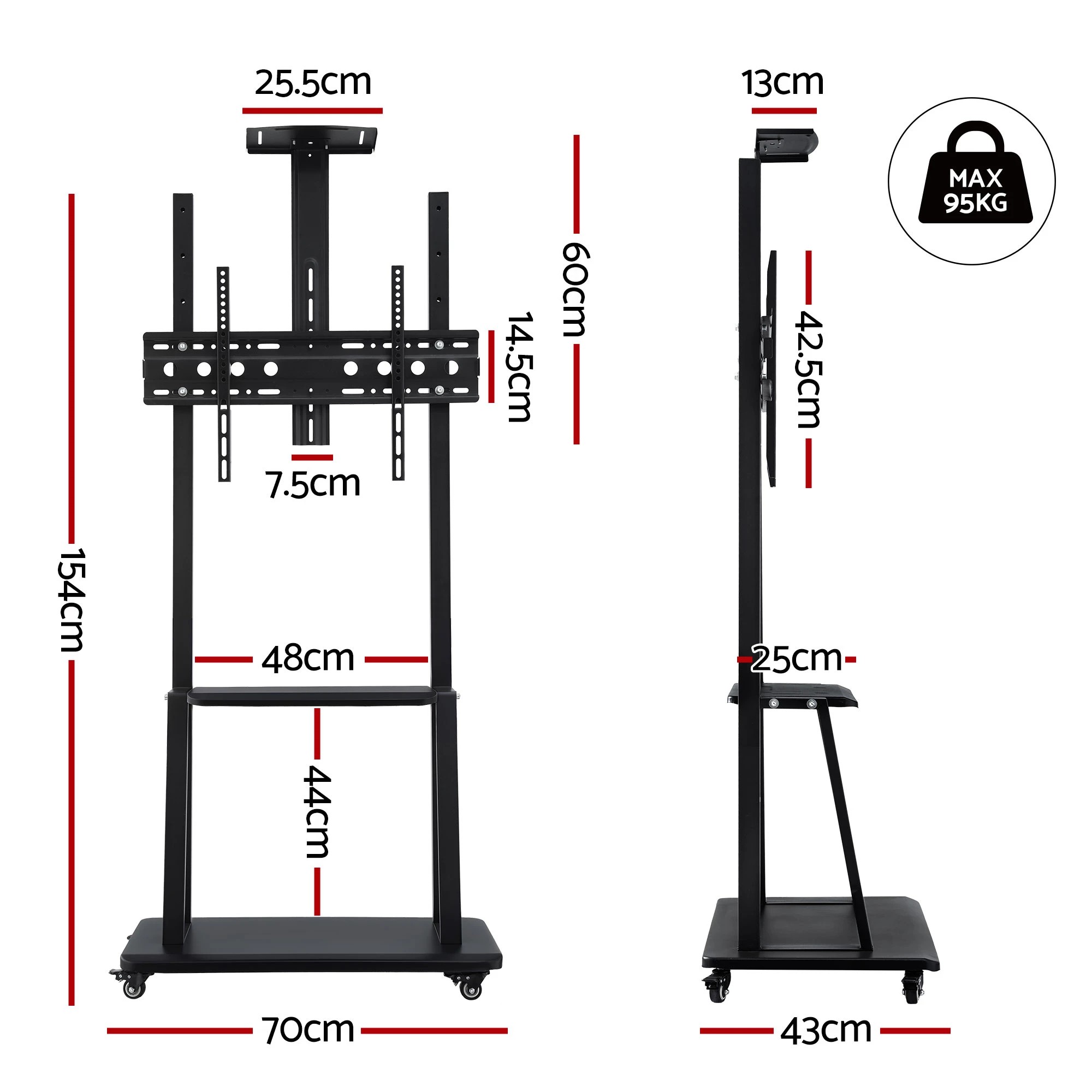 2 Artiss TV Stand  32-70" Universal Mobile Adjustable Height TV Stand with Wheels - Black, 2 of 10