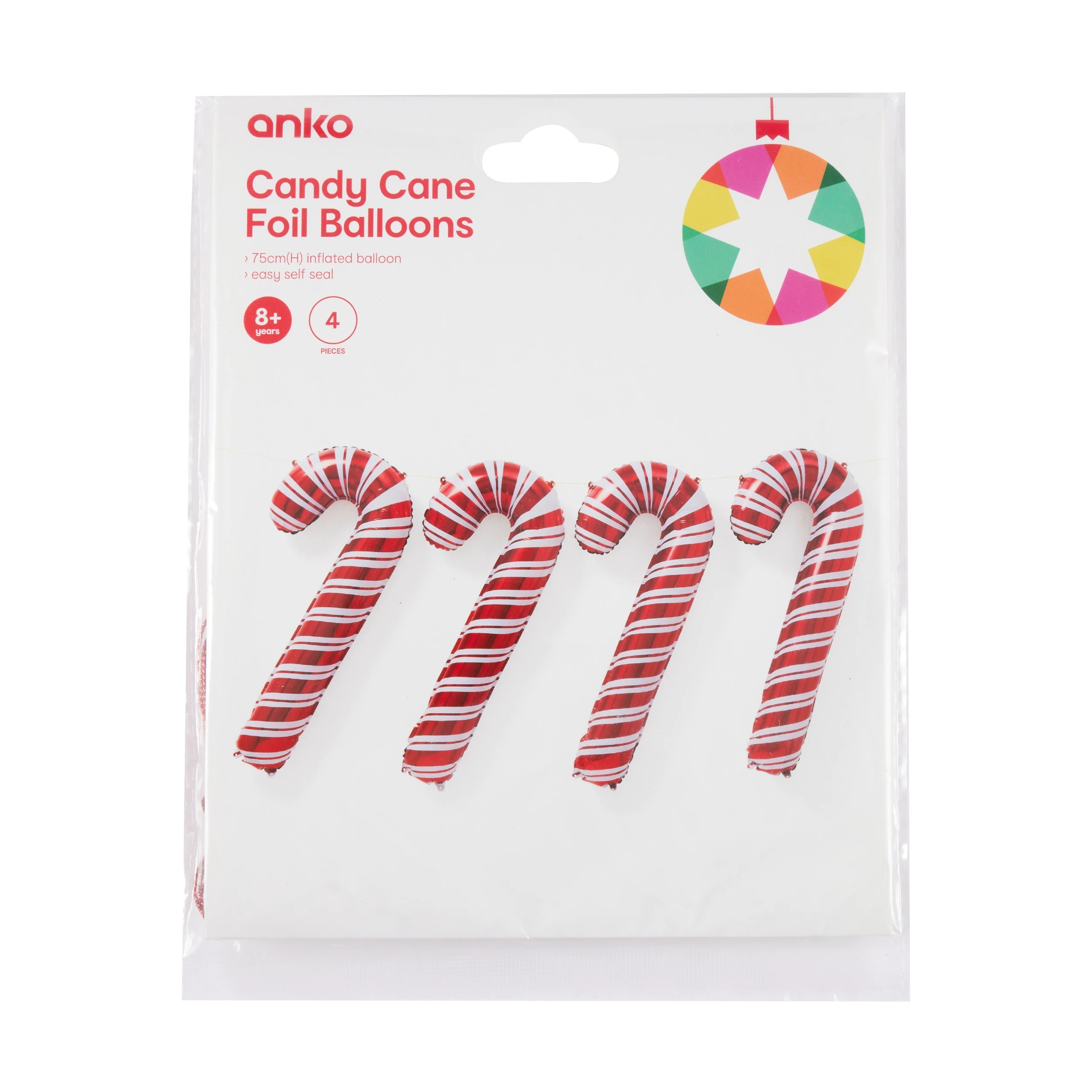 3 4 Piece Candy Cane Foil Balloons, 3 of 3