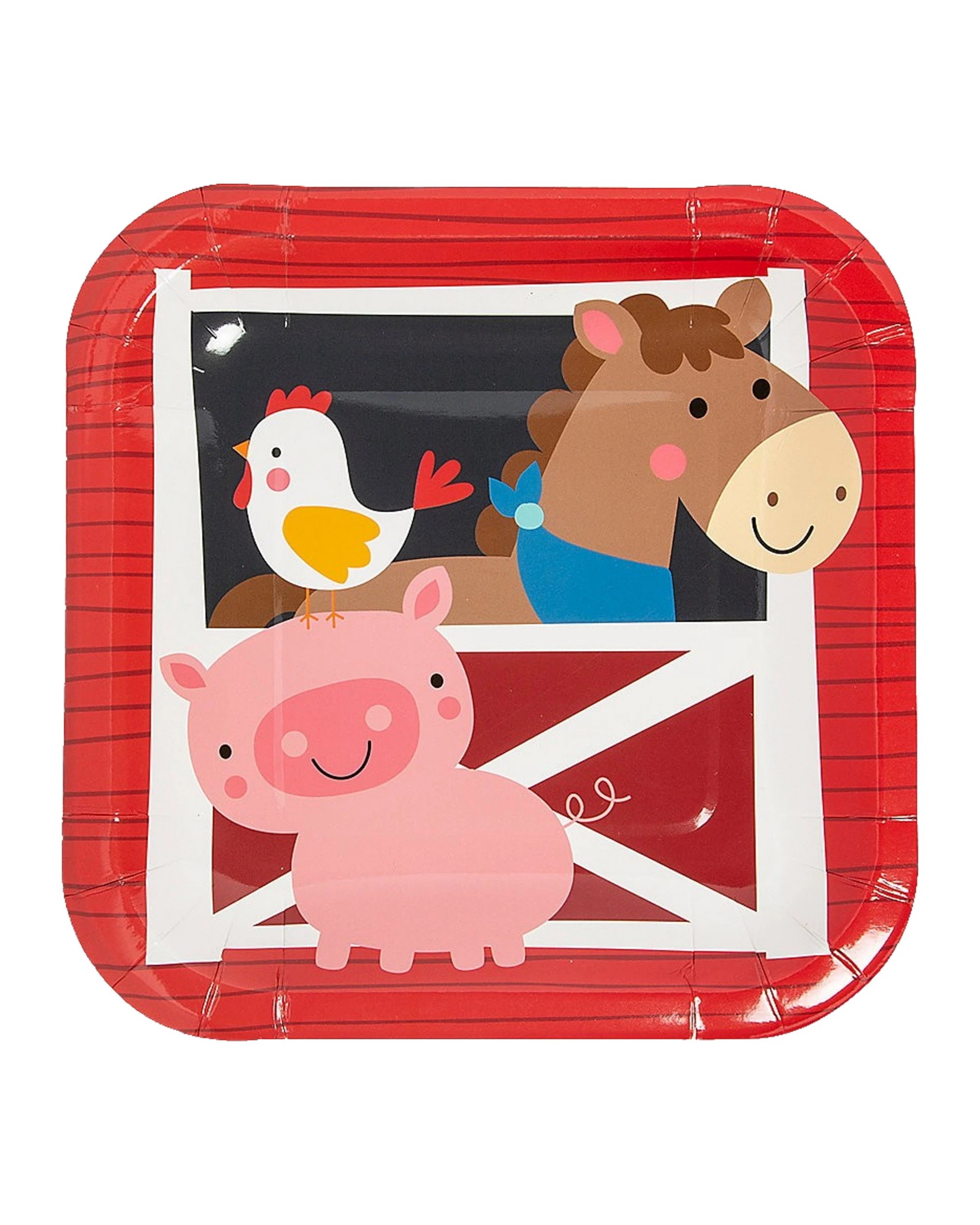 1 Fun Express Farm Party Fun Small Square Paper Plates Pack of 8 - Red, 1 of 1