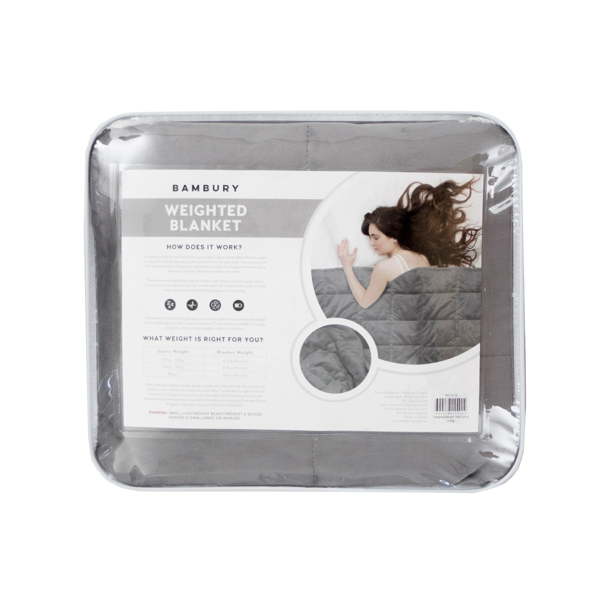 4 Bambury Weighted Blanket Soft Velour 140 x 210cm 9kg - Single Bed - Grey, 4 of 4