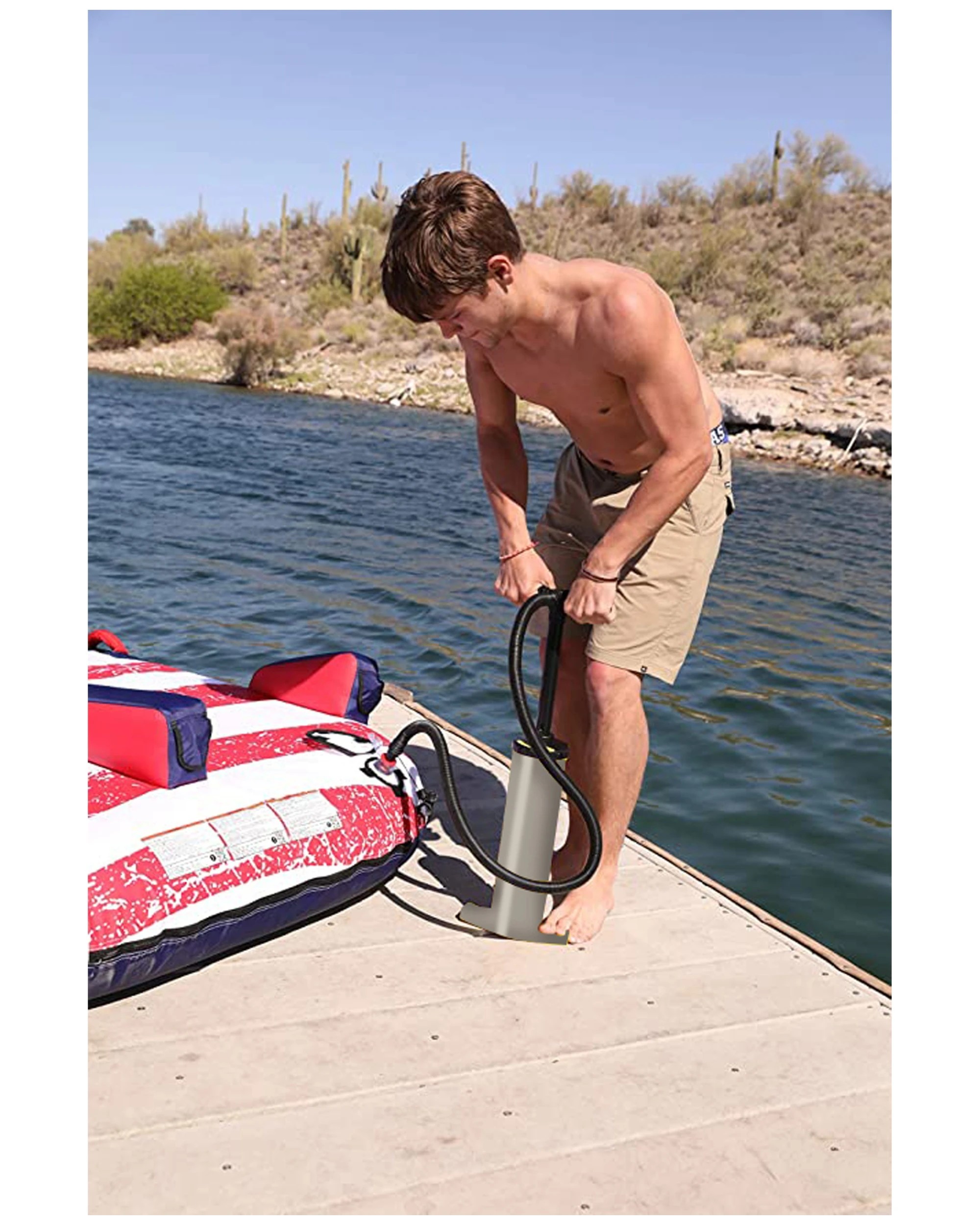 3 Wildtrak Double Action 1400cc Hand Pump Inflate And Deflate 3 Nozzles - Black, 3 of 3