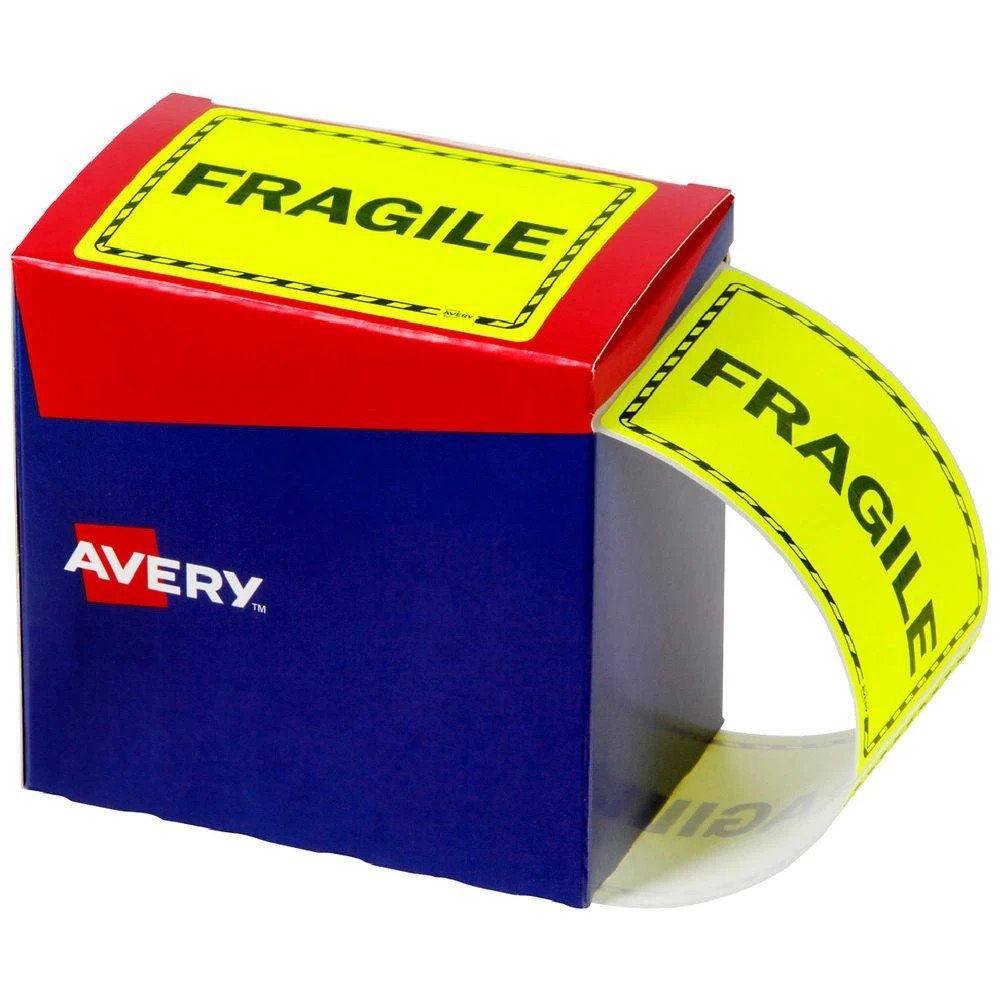 1 Avery Fragile Labels 75 x 99.6mm Yellow, 1 of 3