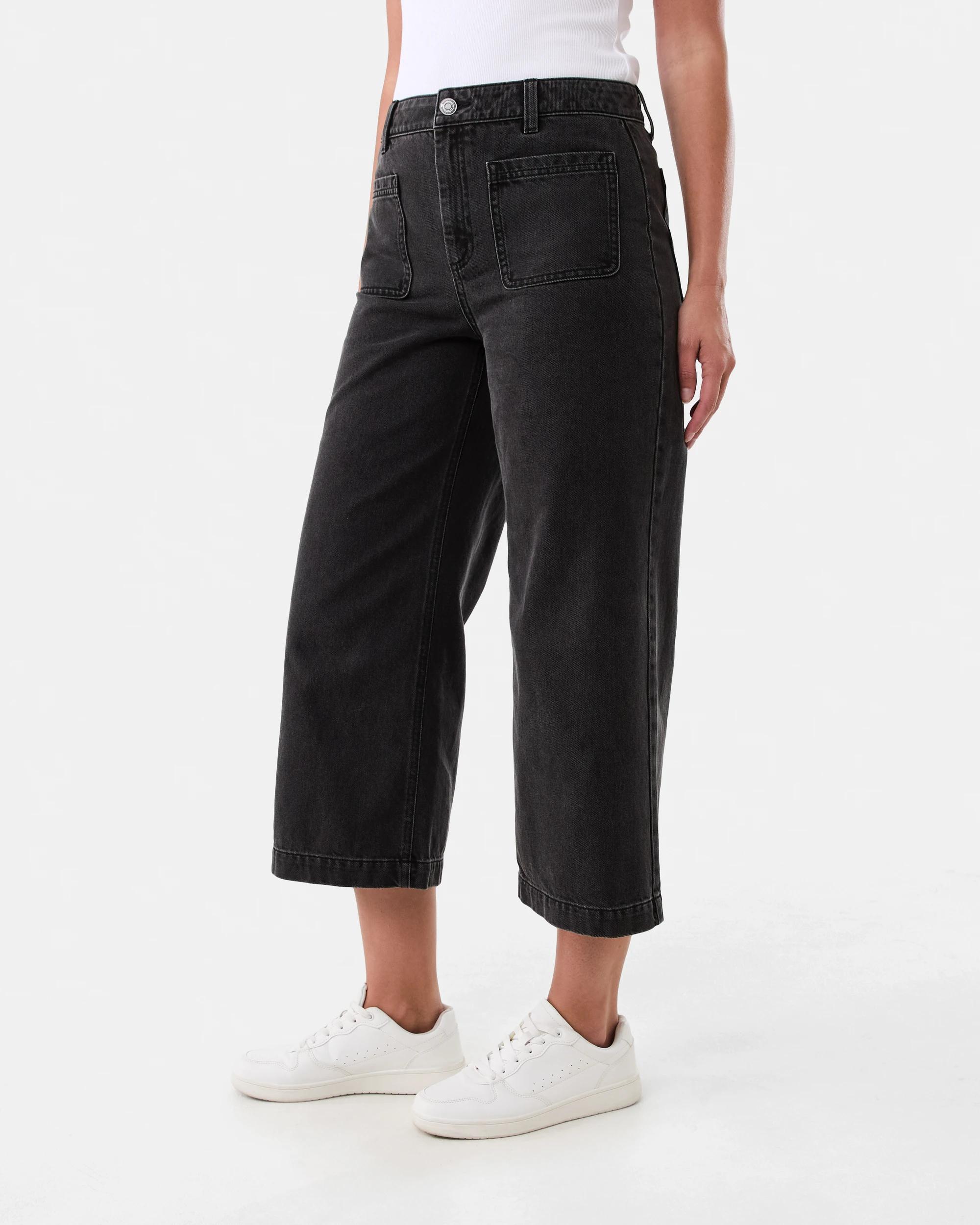 2 Cropped Wide Leg Jeans Black Wash, 2 of 6