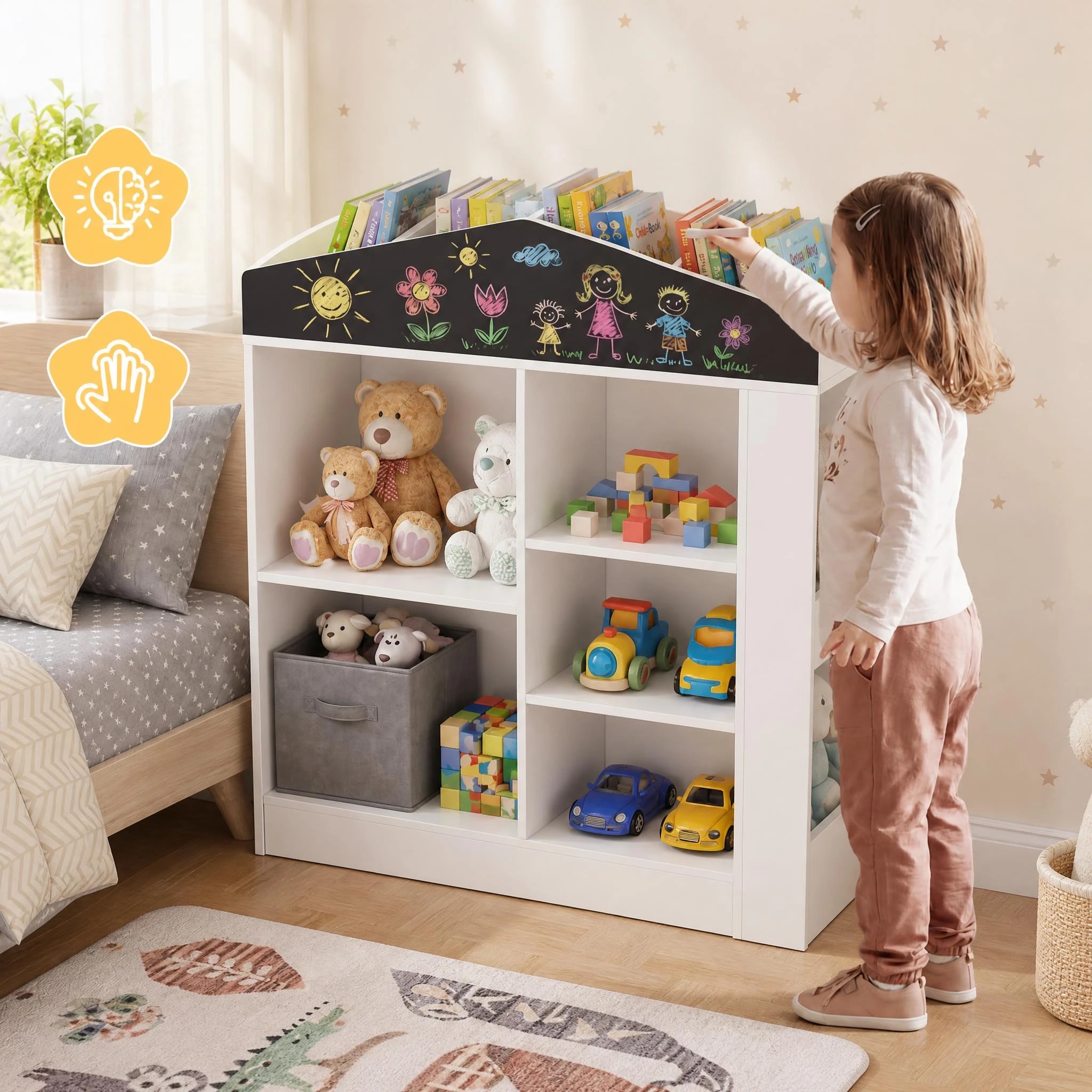 5 Costway Toy Storage Organizer Cabinet Box House Shape Bookcase Wooden Bookshelf - White, 5 of 7