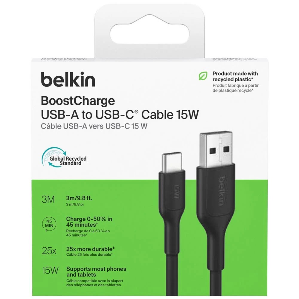 3 Belkin BoostCharge USB-C to USB-A Cable 3m Black, 3 of 3