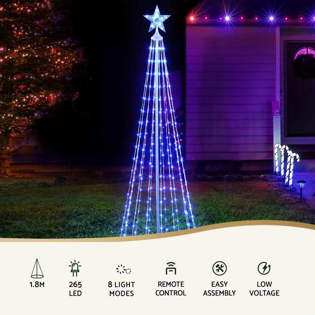 5 Jingle Jollys Christmas Tree 1.8m 265 RGB LED Fairy Lights Xmas Trees Decoration - Multi, 5 of 7
