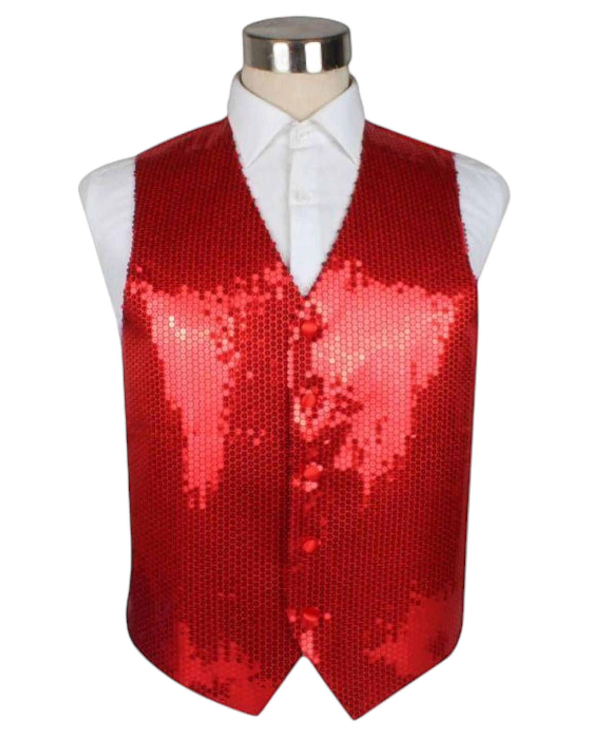 1 Zasel Mens Sequin Patterned Vest Waistcoat RED, 1 of 1