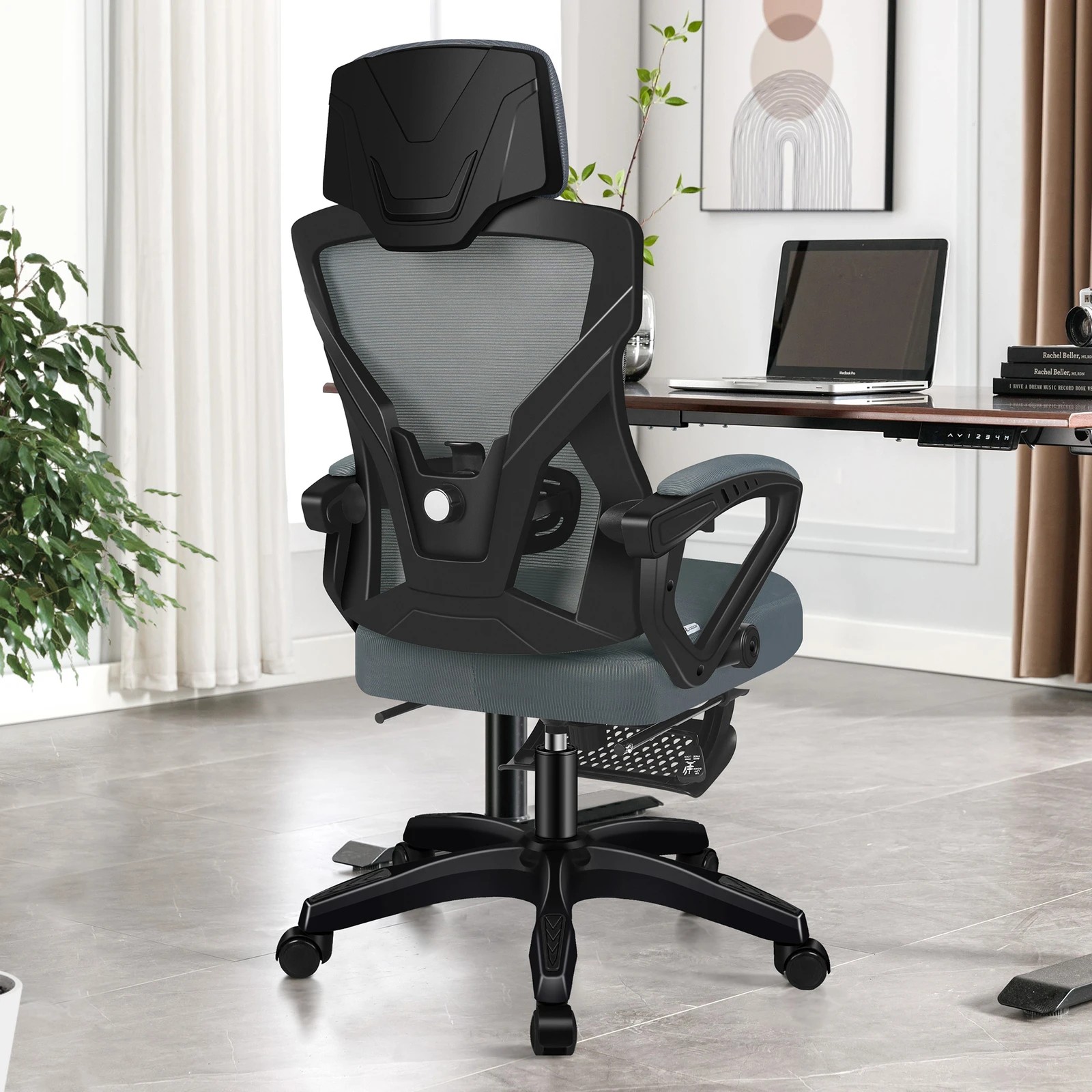 2 Alfordson Office Desk Chair Mesh Executive Computer Fabric Seat Recliner Work - Grey, 2 of 6