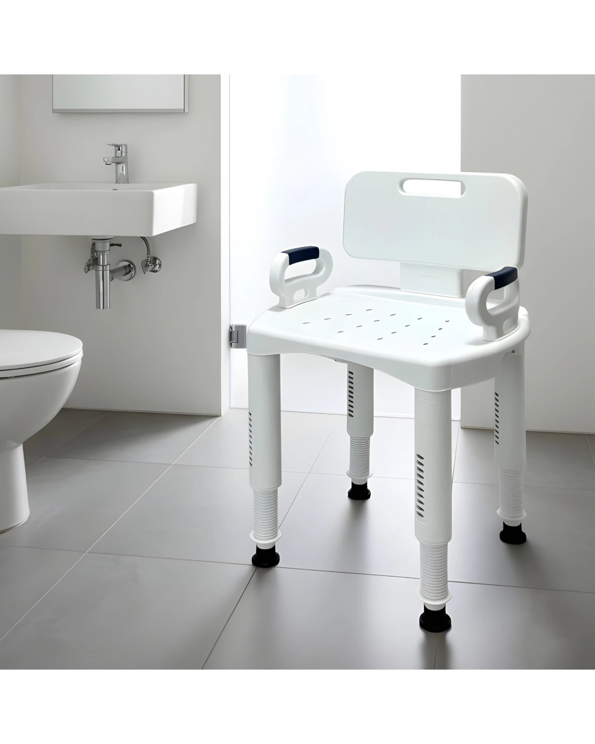 4 Orthonica Adjustable Shower Chair Armrests 158kg Capacity Bathroom Aid Bath Tub Stool Seat - White, 4 of 7