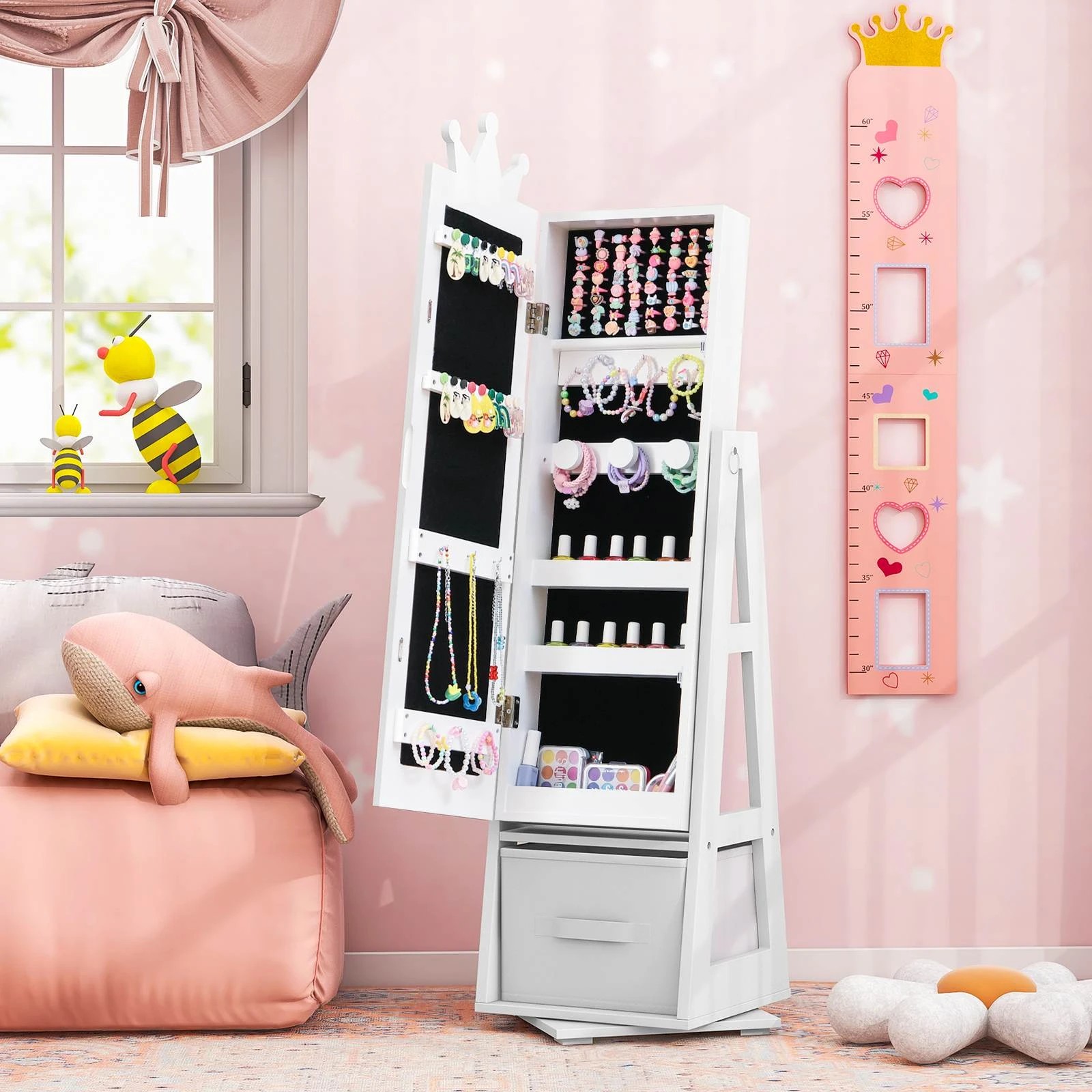 2 Costway 360° Swivel Jewelry Cabinet Armoire Dressing Mirror - White, 2 of 3