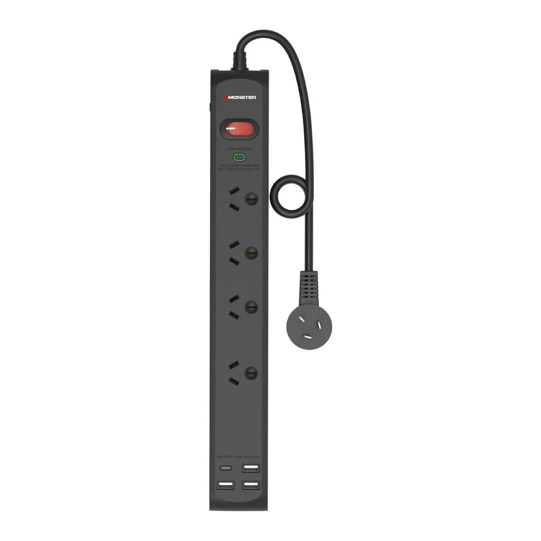 1 Monster 4 Socket USB Surge Protector Black, 1 of 1