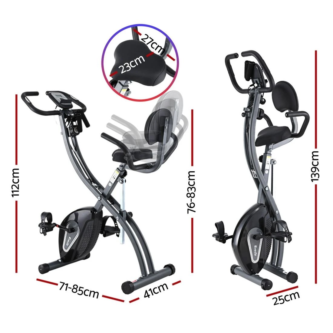 2 Everfit Folding Exercise Bike Magnetic X-Bike Aerobic Trainer Indoor - Grey, 2 of 6