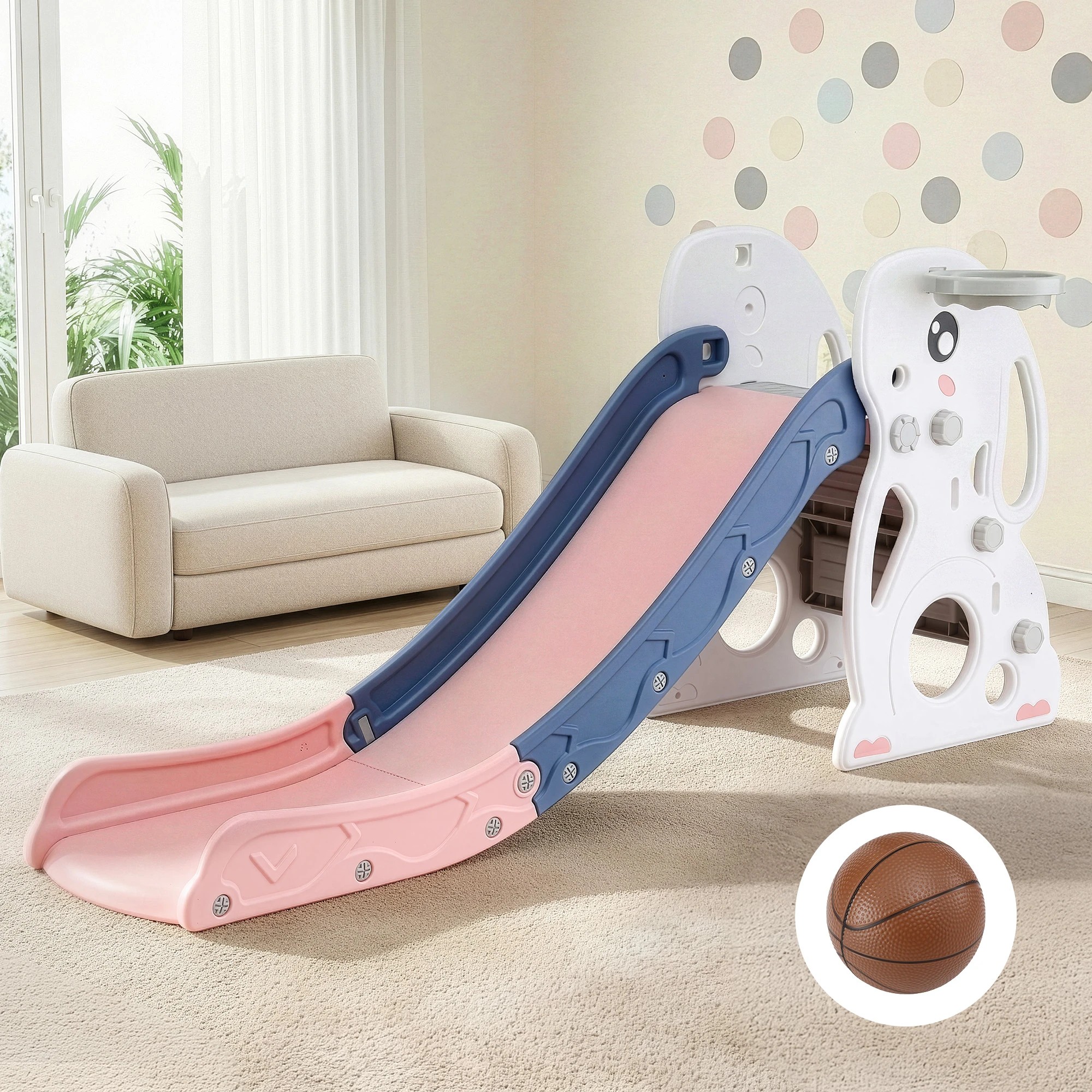 4 Keezi Kids Slide Set Basketball Hoop Ring Outdoor Playground Toy Rabbit 147cm - Multi, 4 of 4