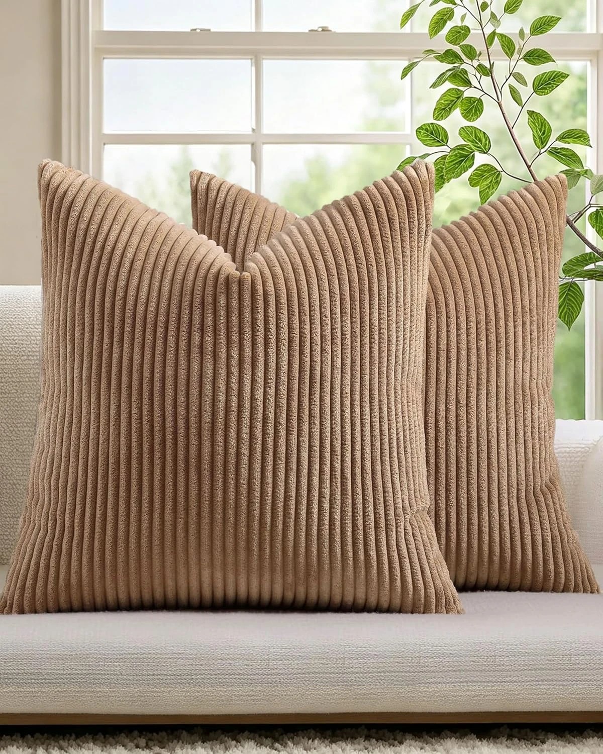 1 Gioia Casa 2-Pack Corduroy Velvet Cushion Covers 45x45cm - Camel, 1 of 2