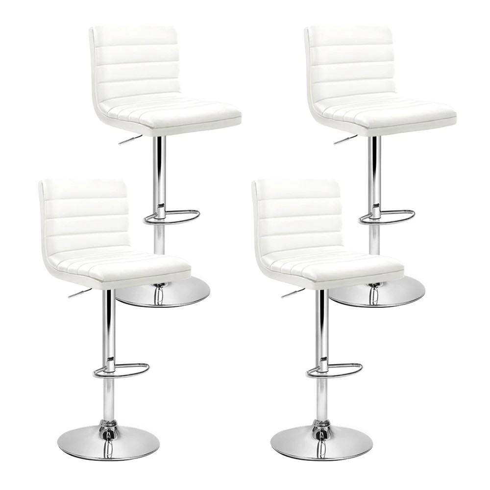1 Artiss 4x Bar Stools Padded Leather Gas Lift - White, 1 of 5