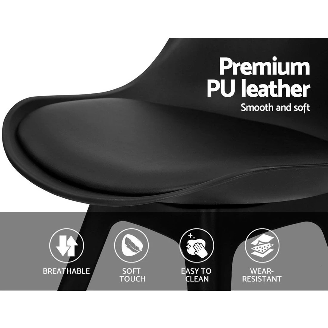 8 Artiss Dining Chairs Set of 4 Leather Plastic DSW Replica - Black, 8 of 8