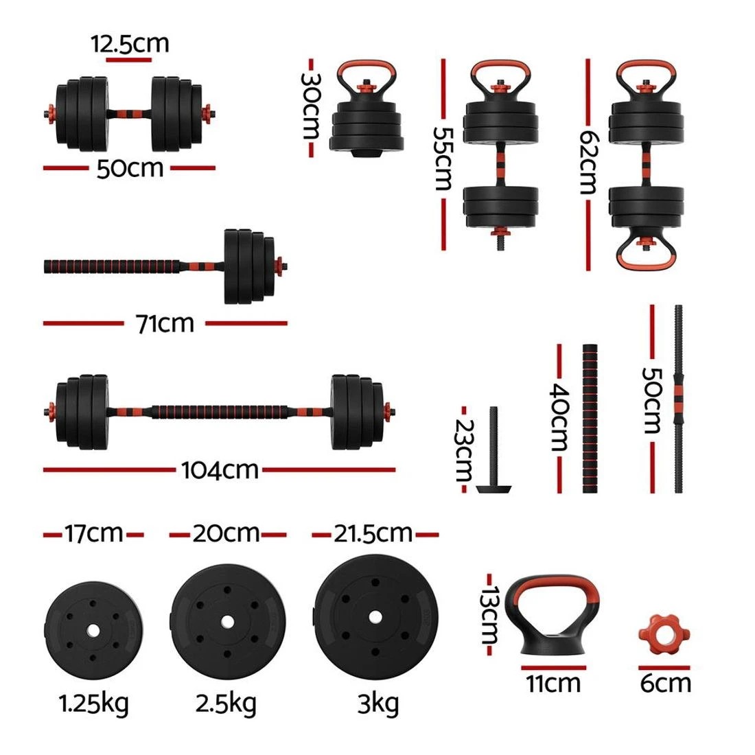 2 Everfit 40kg Adjustable Dumbbells Set Kettle Bell Weight Plates Barbells Gym - Black, 2 of 2