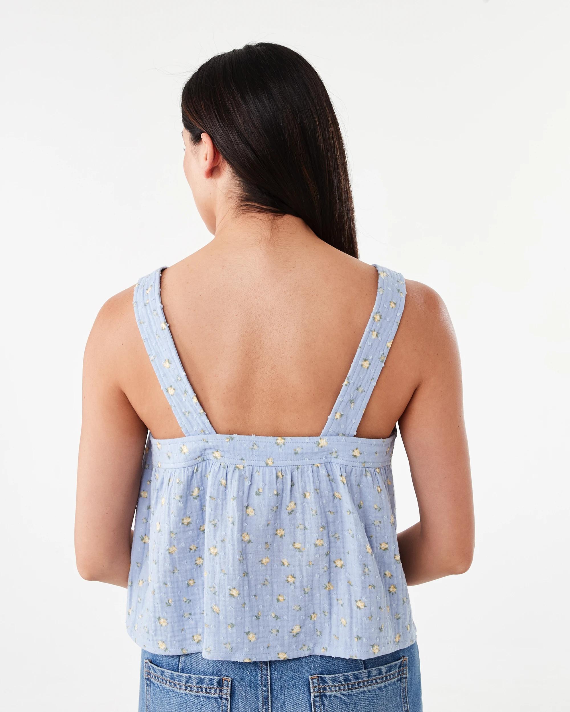 3 Sleeveless Tie Front Top Blue Ditsy, 3 of 6