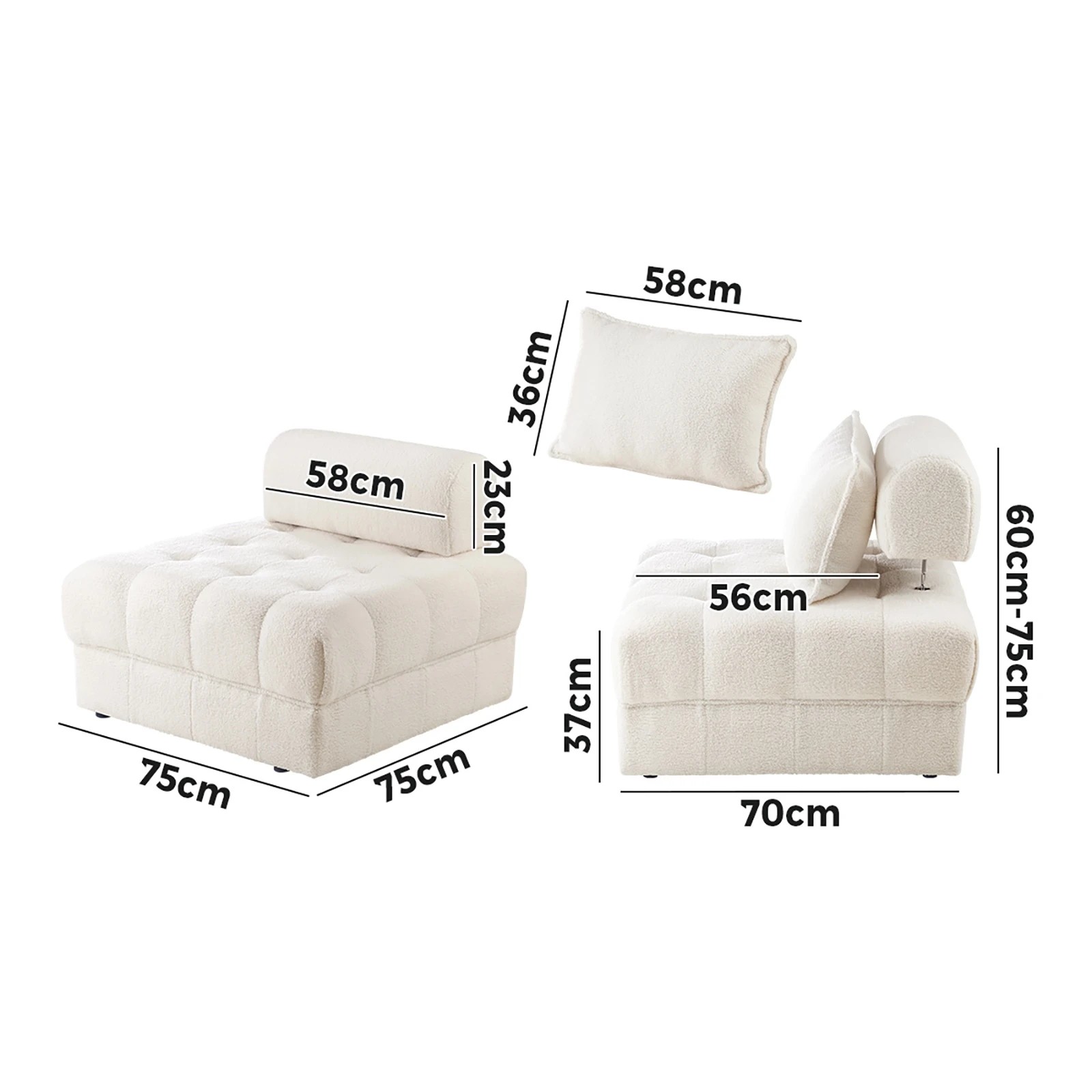 2 Oikiture 2 Seater Boucle Modular Sofa Lounge Chair Armless Tofu Back
 - White - White, 2 of 8